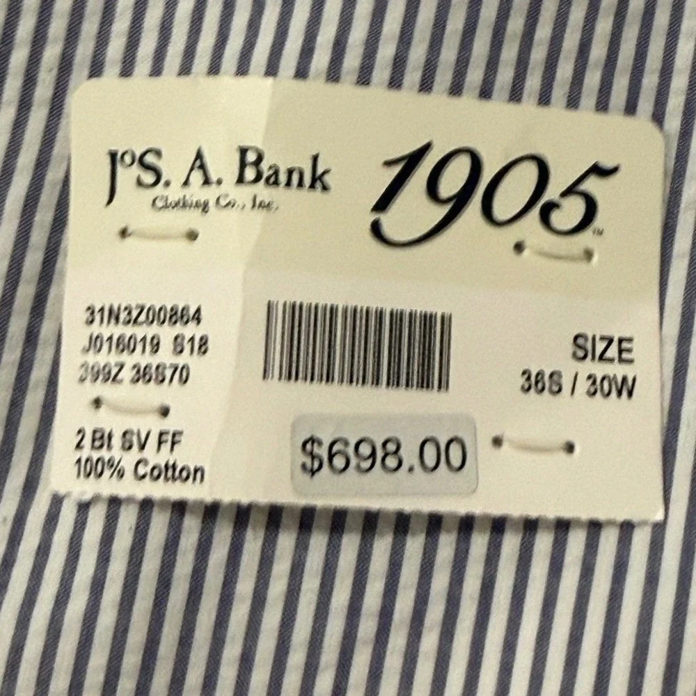 JOS A BANK 1905 Mens Spring Seersucker Stripe Blazer And Pants Suit Set 36S‎ 30W